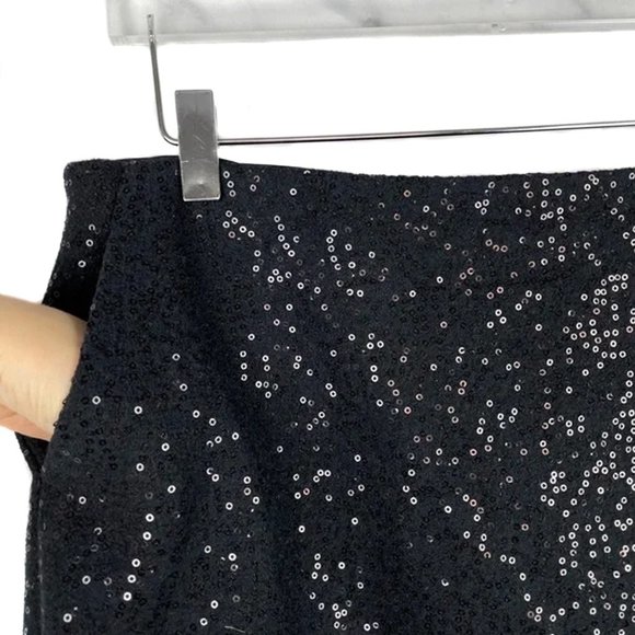 ANN TAYLOR Black Sequin Sparkle 2 Pocket Wool Blend Mini A-Line Pencil Skirt NWT - Picture 6 of 8
